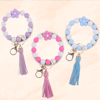Flower Silicon Beaded Bracelet Keyring Keychain Wristlet Lanyard Christmas Gift