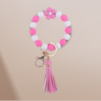 Flower Silicon Beaded Bracelet Keyring Keychain Wristlet Lanyard Christmas Gift