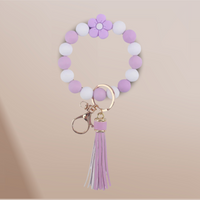 Flower Silicon Beaded Bracelet Keyring Keychain Wristlet Lanyard Christmas Gift