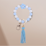 Flower Silicon Beaded Bracelet Keyring Keychain Wristlet Lanyard Christmas Gift